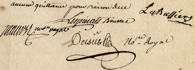 Signatures de l'acte de vente en viager d'une horloge. Source :  3 E 33/34 - AD15